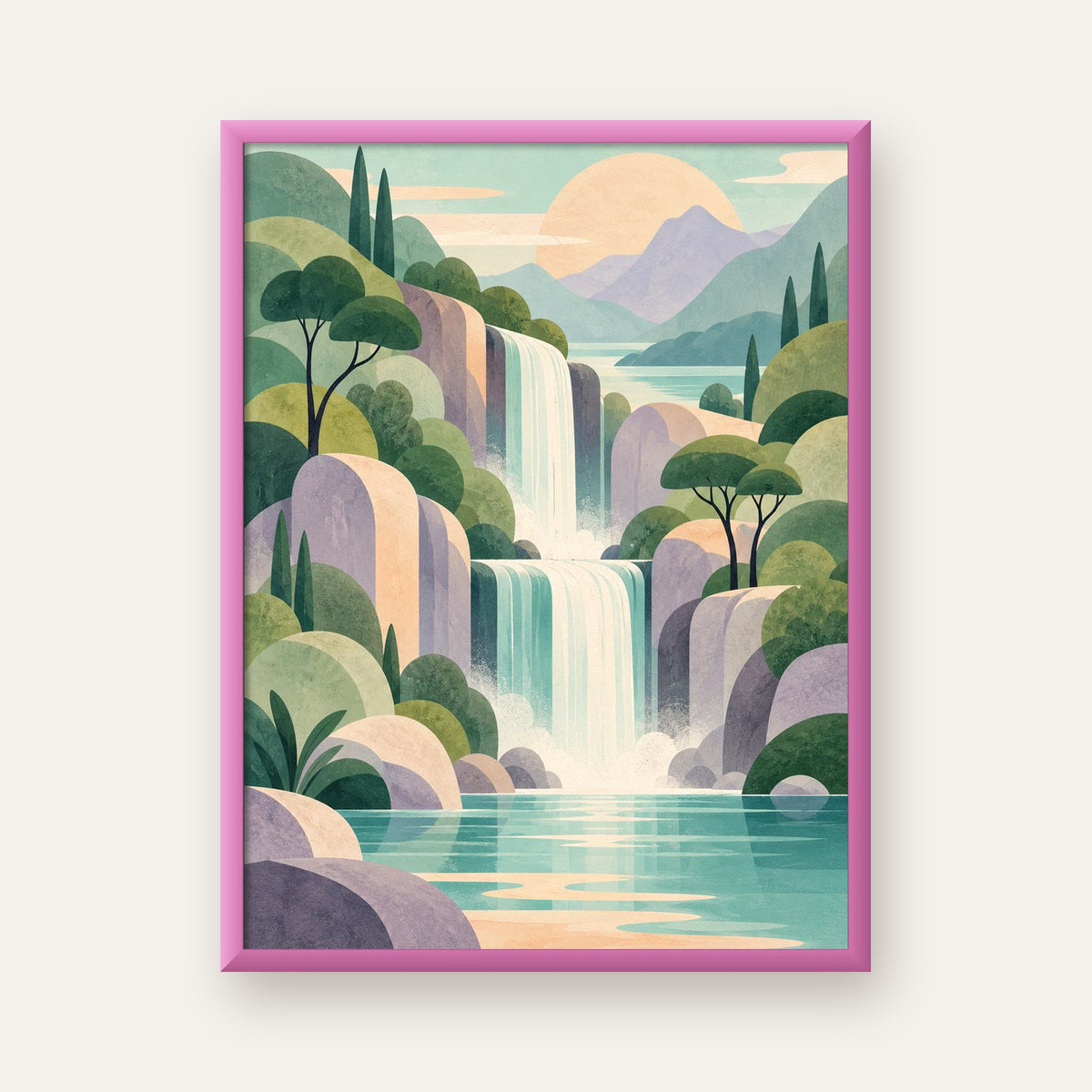 Soft Pastel Şelale — pembe çerçeveli
