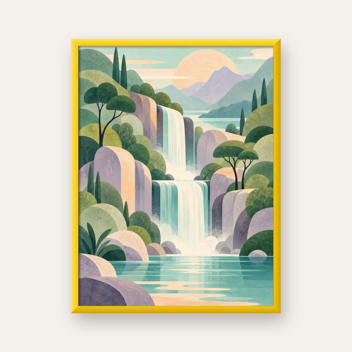 Soft Pastel Şelale — sarı çerçeveli
