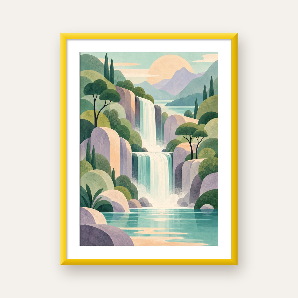 Soft Pastel Şelale — sarı çerçeveli paspartulu