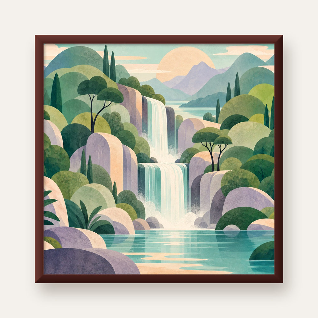 Soft Pastel Şelale — ceviz çerçeveli