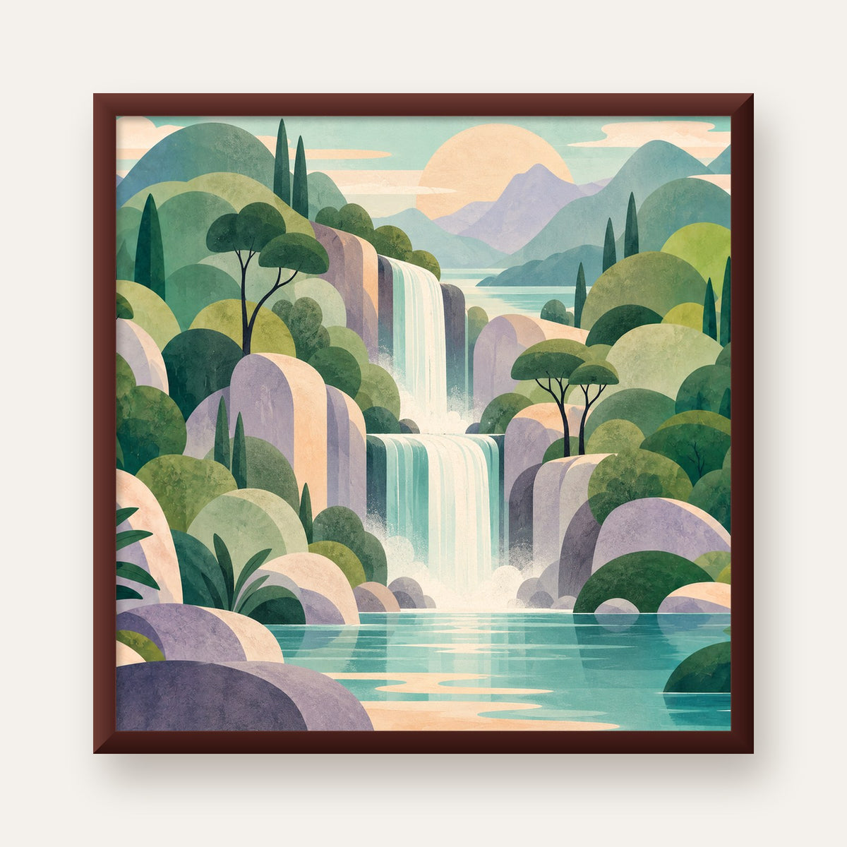 Soft Pastel Şelale — ceviz çerçeveli