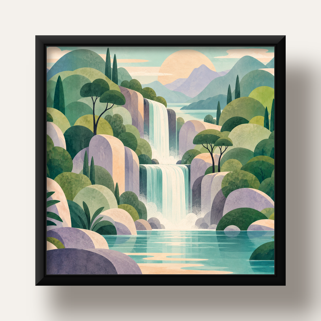 Soft Pastel Şelale — siyah derin çerçeveli