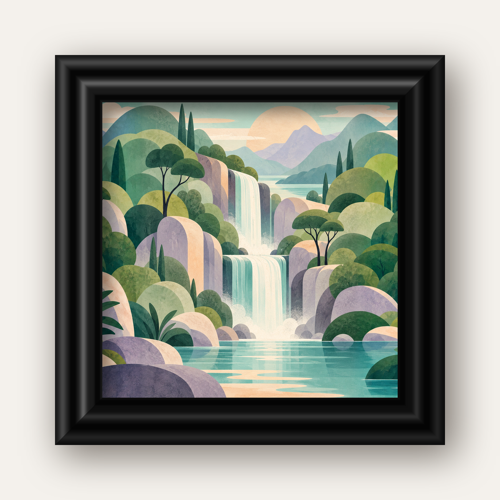 Soft Pastel Şelale — siyah galeri çerçeveli