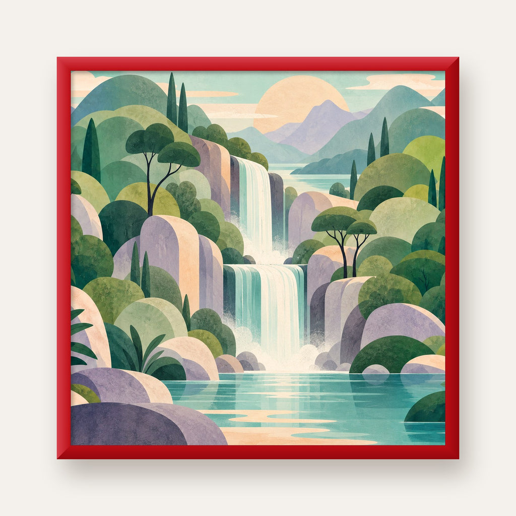 Soft Pastel Şelale — kırmızı çerçeveli