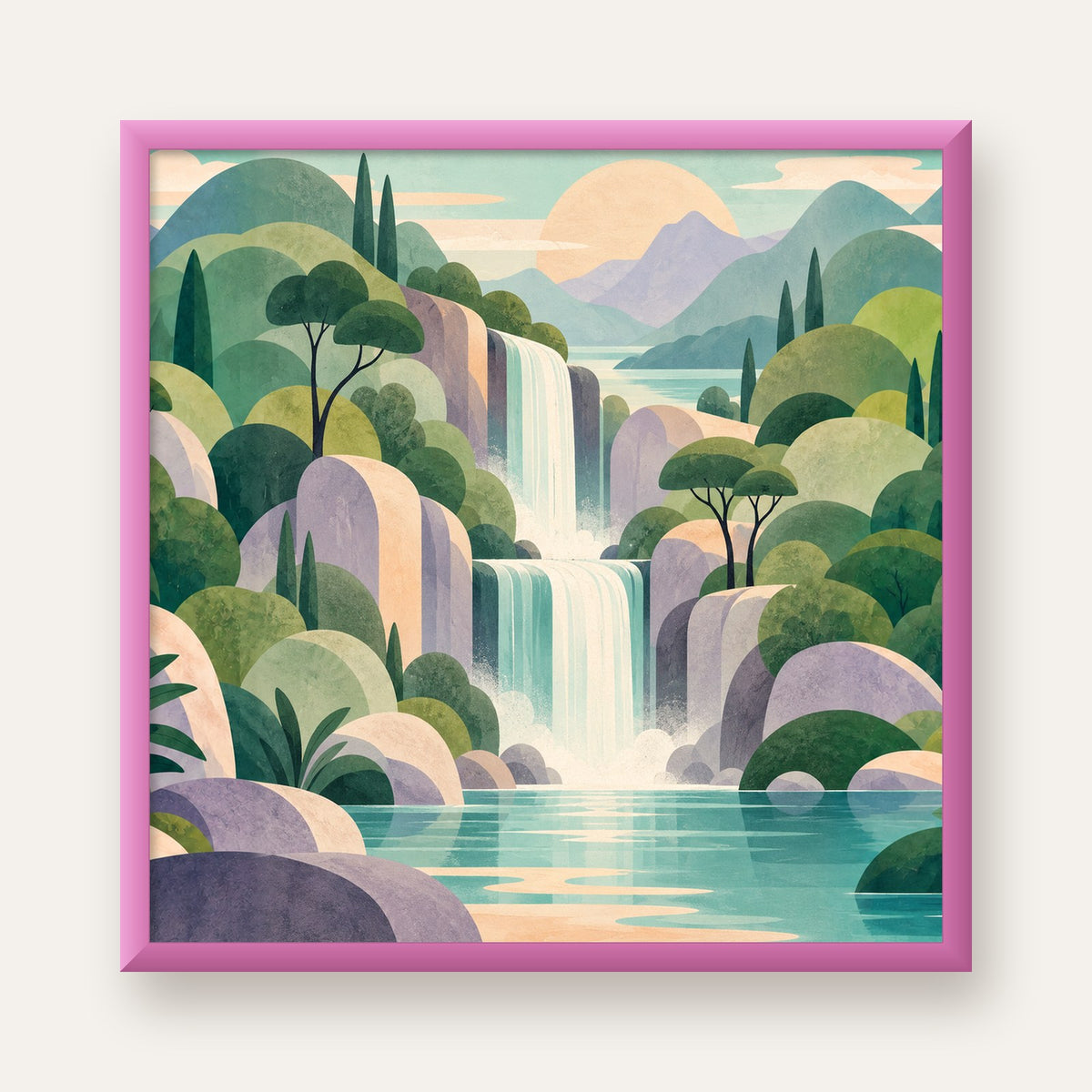 Soft Pastel Şelale — pembe çerçeveli