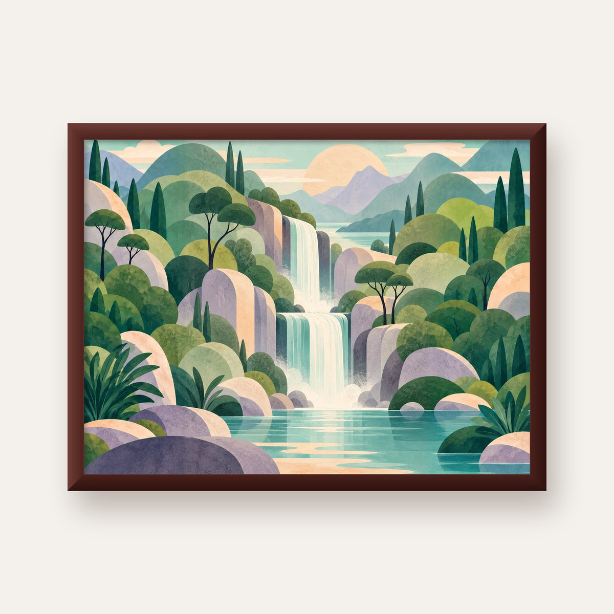 Soft Pastel Şelale — ceviz çerçeveli