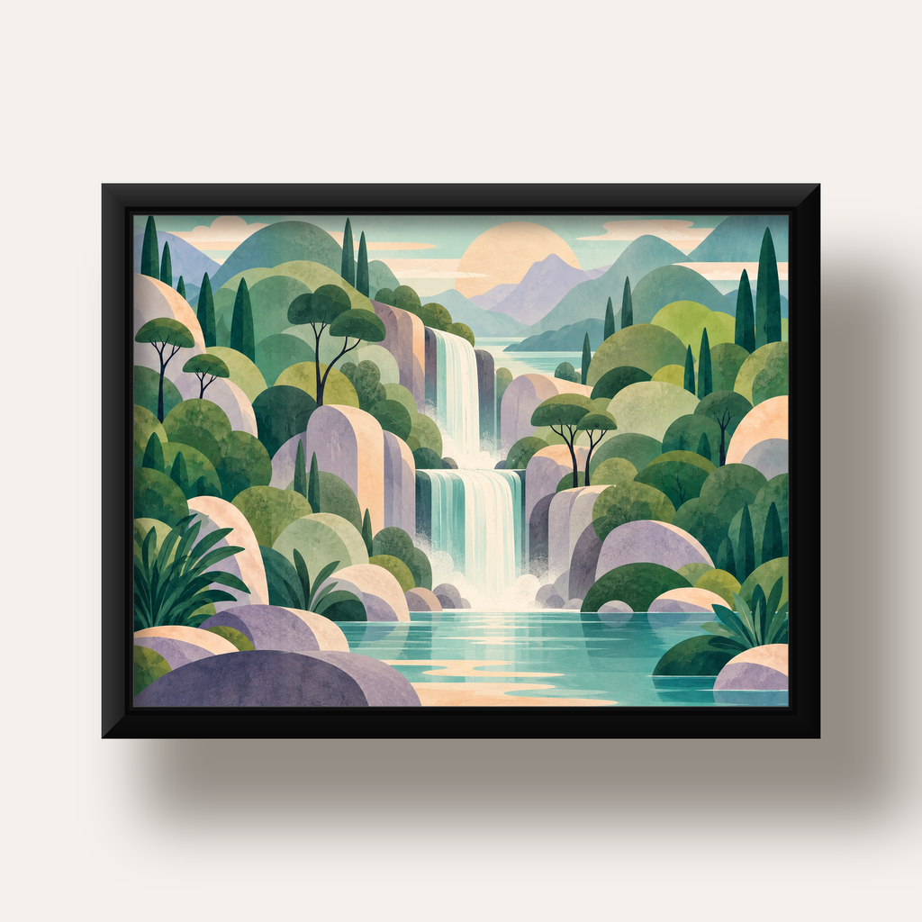 Soft Pastel Şelale — siyah derin çerçeveli