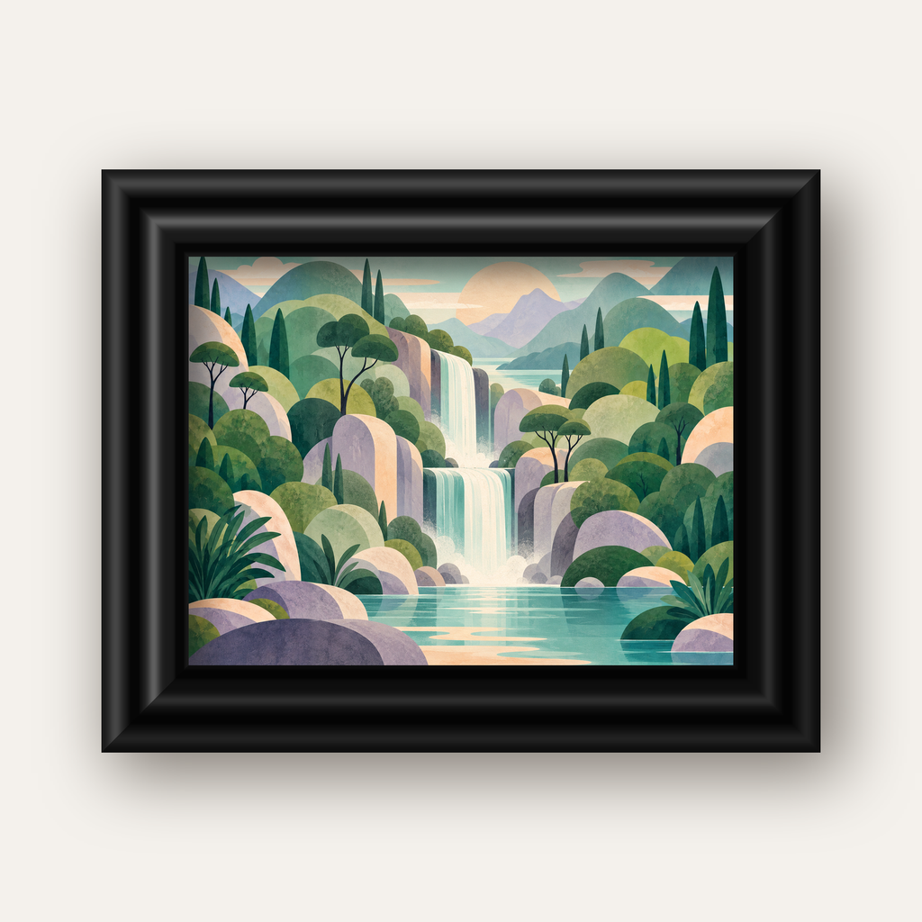 Soft Pastel Şelale — siyah galeri çerçeveli