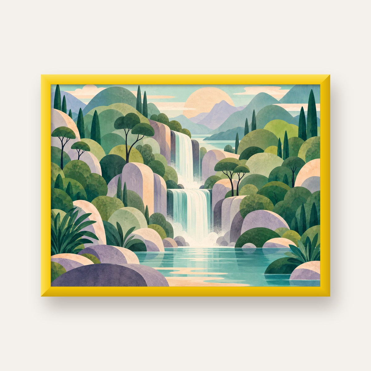 Soft Pastel Şelale — sarı çerçeveli