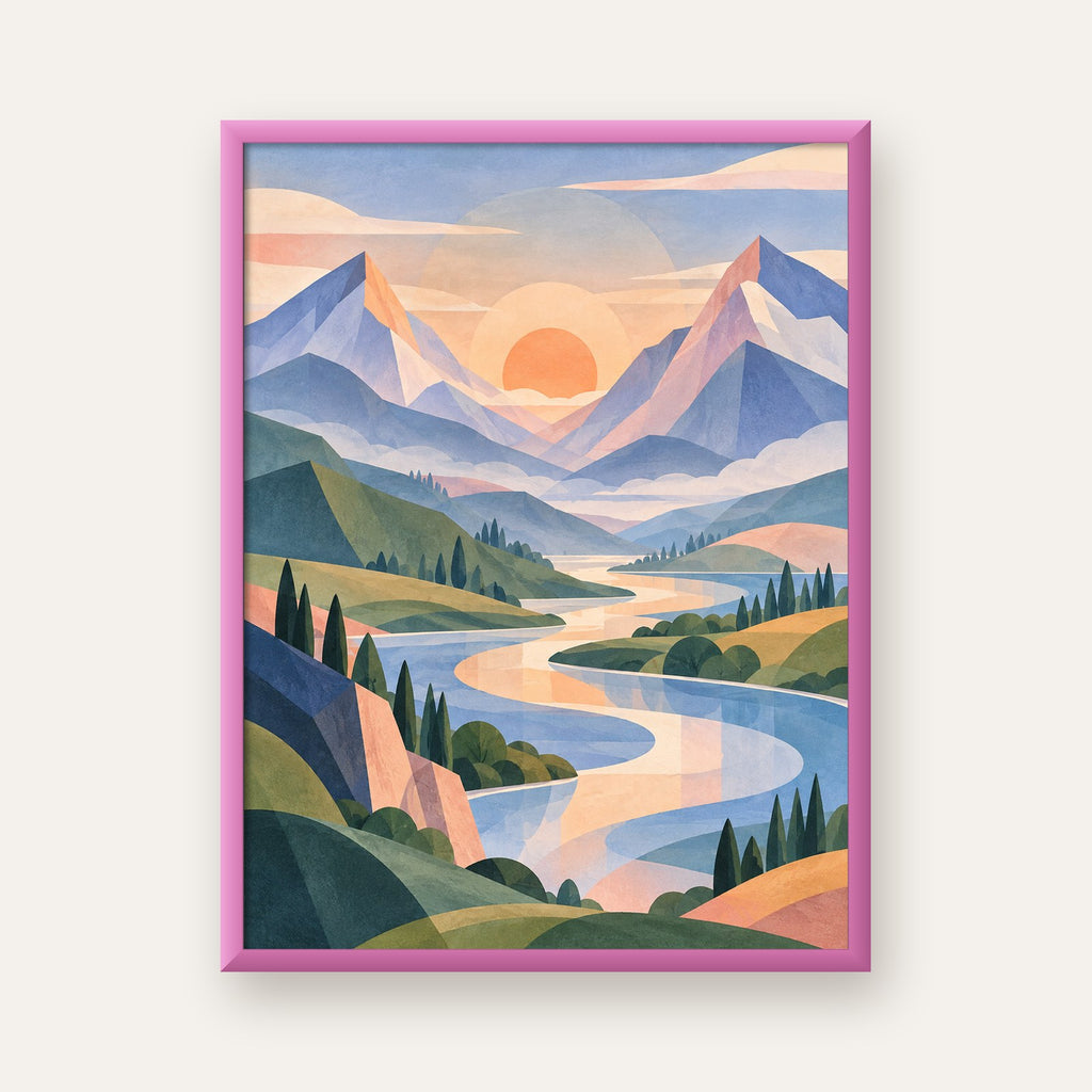 Soft Soyut Dağ Vadisi — pembe çerçeveli
