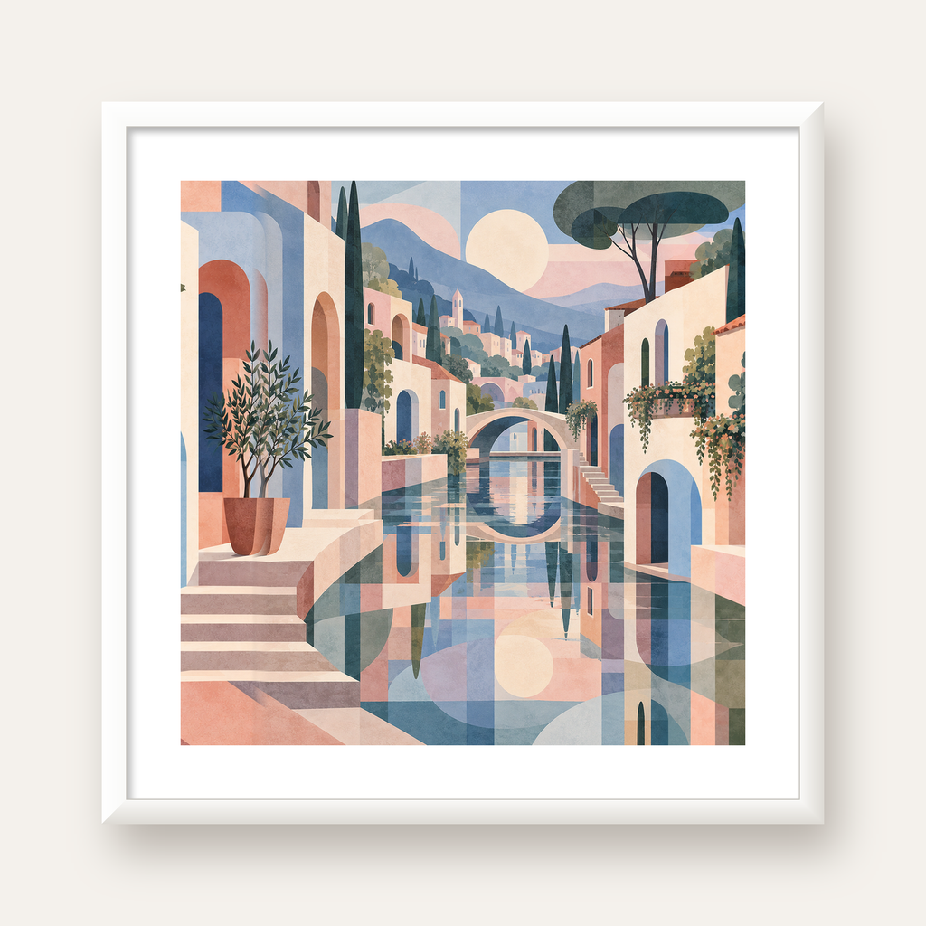 Soft Soyut Kanal Kasabası — beyaz çerçeveli kare poster