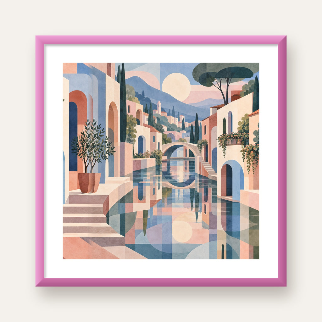 Soft Soyut Kanal Kasabası — pembe çerçeveli paspartulu