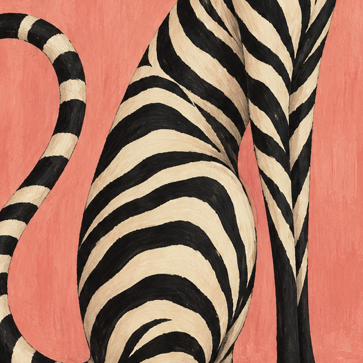 Zebra Desenli Kedi İllüstrasyonu Pembe Poster — baskının yakın çekimi, kâğıt dokusu ve renk detayı