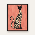 Zebra Desenli Kedi İllüstrasyonu Pembe Poster — Dikey baskı, düz siyah çerçeveli duvar posteri