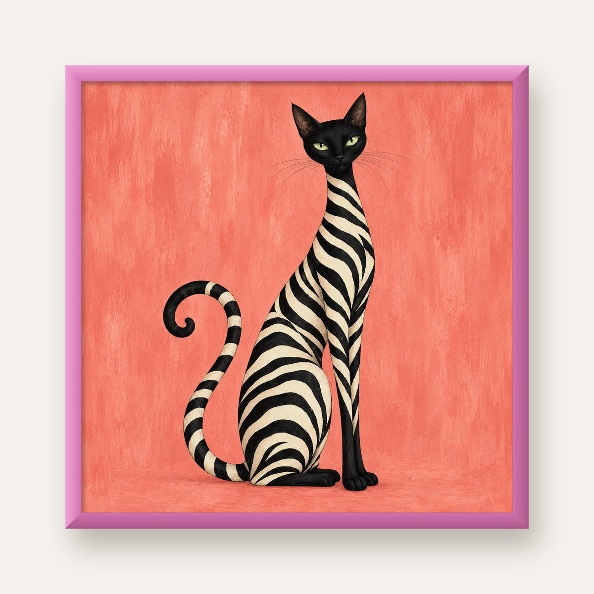 Somon Pembe Zebra Desenli Kedi Poster — pembe çerçeveli