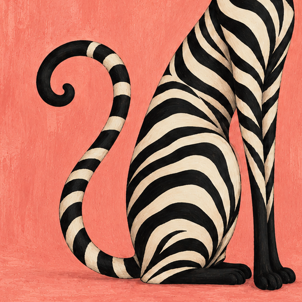 Zebra Desenli Kedi İllüstrasyonu Pembe Poster — baskının yakın çekimi, kâğıt dokusu ve renk detayı