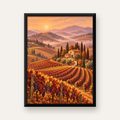 Toscana Bağları Manzaralı Romantik Yağlı Boya Poster — Dikey baskı, düz siyah çerçeveli duvar posteri