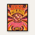 Retro Disko Topu Poster – Soul Train Saturday Night 1977 — Dikey baskı, düz siyah çerçeveli duvar posteri