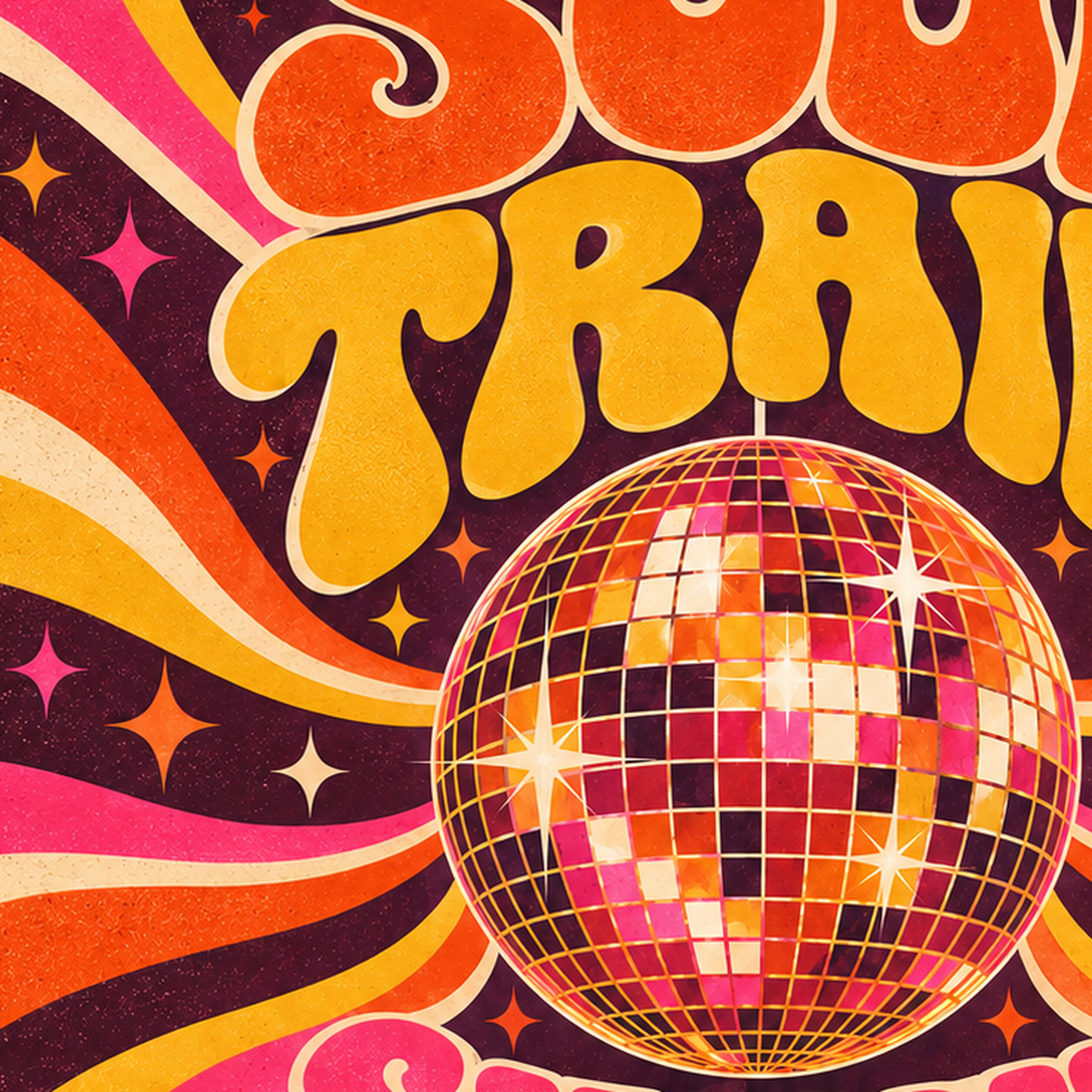 Retro Disko Topu Poster – Soul Train Saturday Night 1977 — baskının yakın çekimi, kâğıt dokusu ve renk detayı