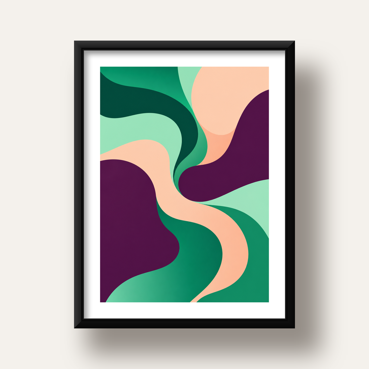 Soyut Dalgalar – Modern Organik Formlar Poster — siyah derin çerçeveli paspartulu