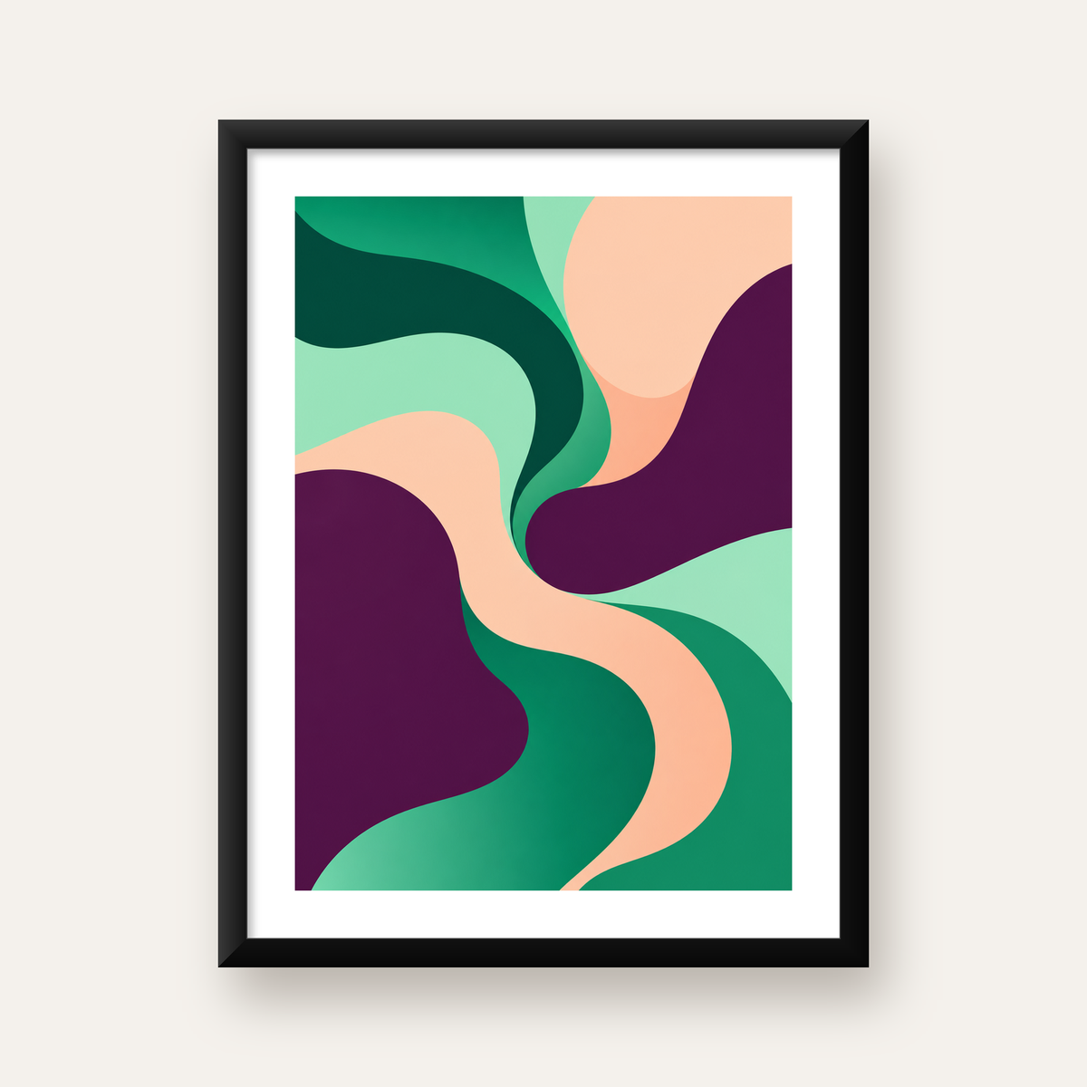 Soyut Dalgalar – Modern Organik Formlar Poster — Dikey baskı, beyaz paspartulu