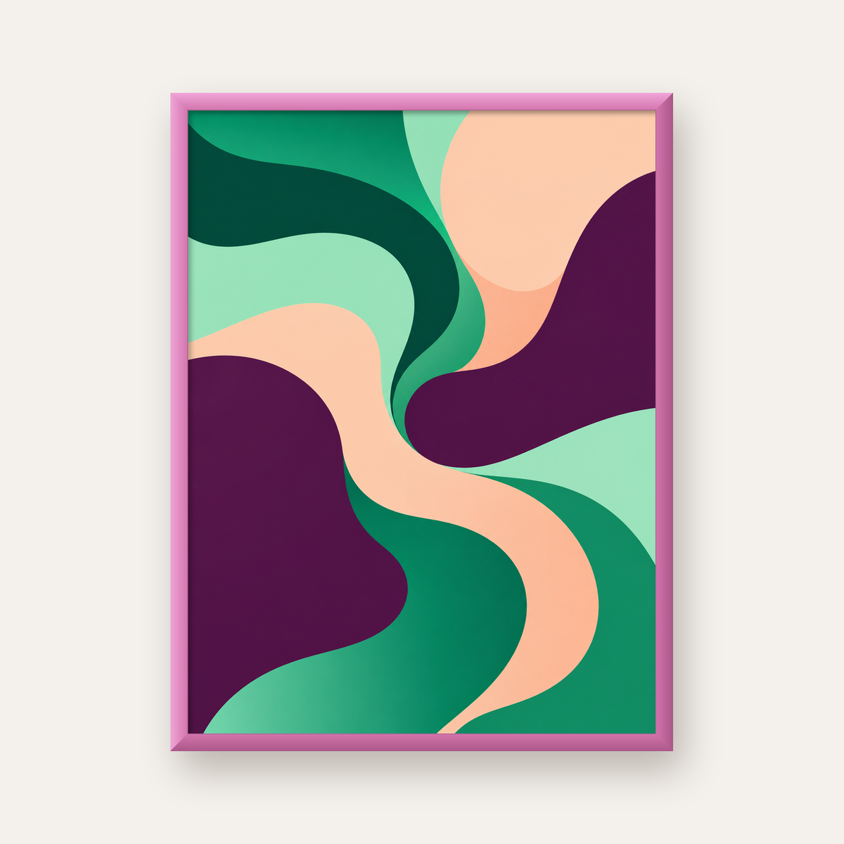Soyut Dalgalar – Modern Organik Formlar Poster — pembe çerçeveli
