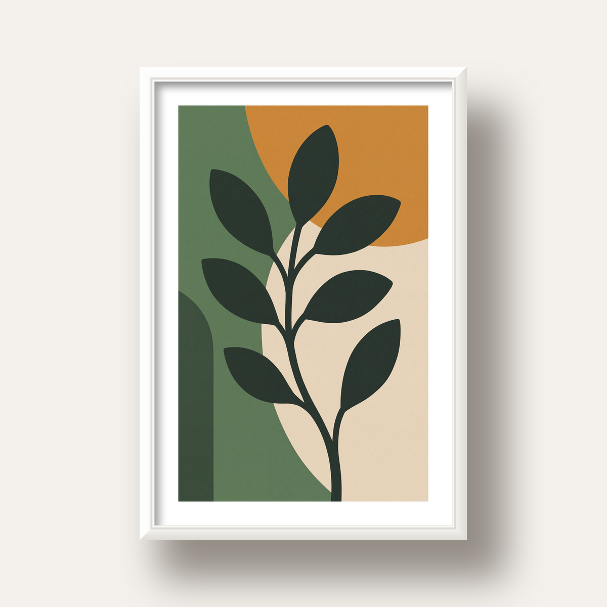 Soyut Bitki İllüstrasyonu Poster – Geometrik Minimal Sanat Baskı — beyaz derin çerçeveli paspartulu