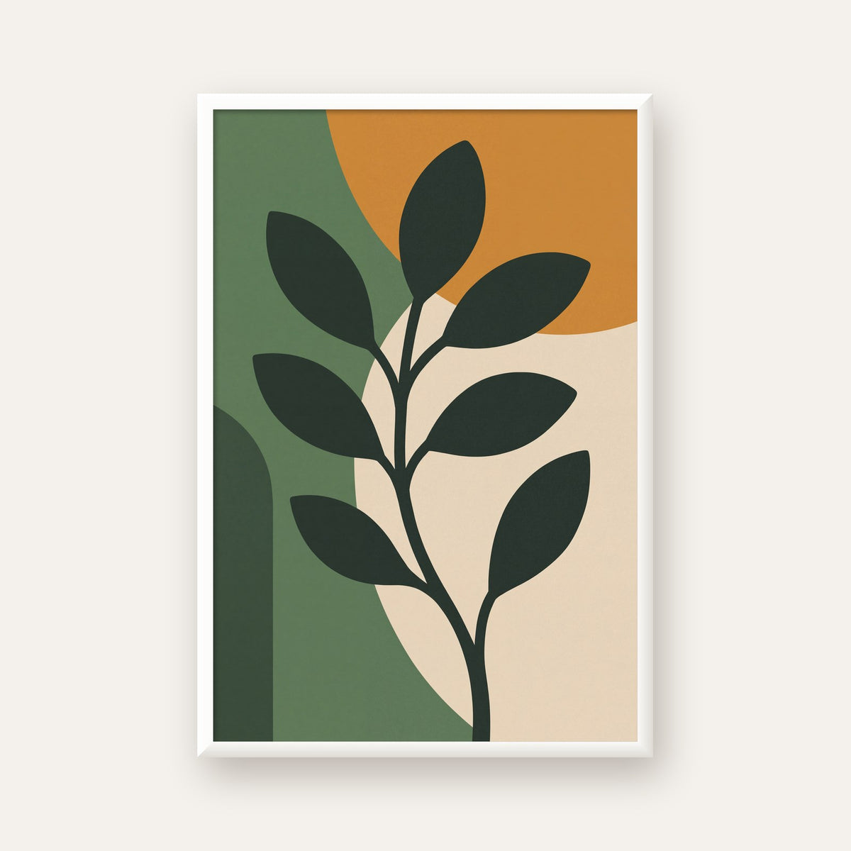 Soyut Bitki İllüstrasyonu Poster – Geometrik Minimal Sanat Baskı — beyaz çerçeveli dikey poster