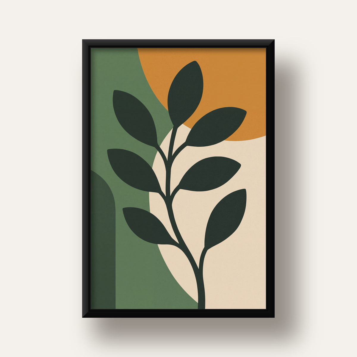 Soyut Bitki İllüstrasyonu Poster – Geometrik Minimal Sanat Baskı — siyah derin çerçeveli
