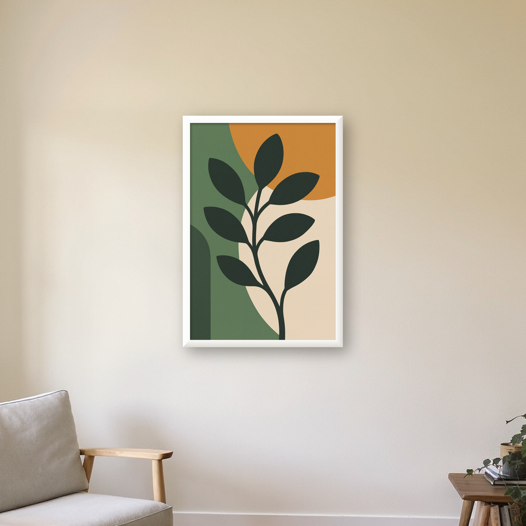 Soyut Bitki İllüstrasyonu Poster – Geometrik Minimal Sanat Baskı — beyaz çerçeveli dikey poster