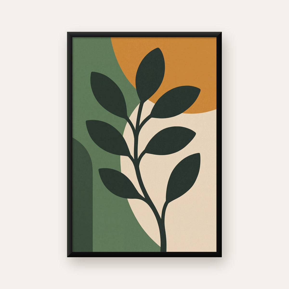 Soyut Bitki İllüstrasyonu Poster – Geometrik Minimal Sanat Baskı — ceviz çerçeveli