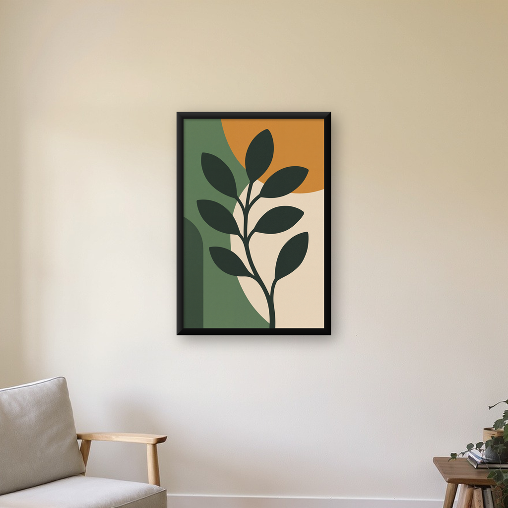Soyut Bitki İllüstrasyonu Poster – Geometrik Minimal Sanat Baskı — duvarda, düz siyah çerçeveli