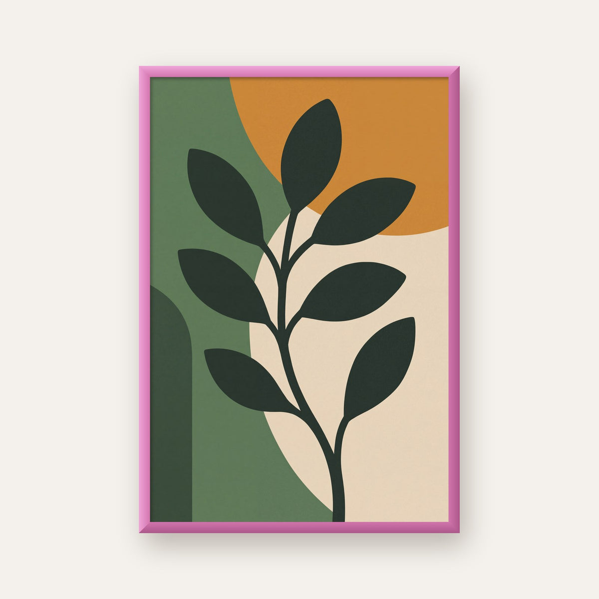Soyut Bitki İllüstrasyonu Poster – Geometrik Minimal Sanat Baskı — pembe çerçeveli