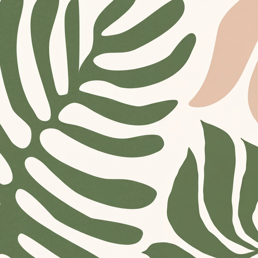 Soyut Bitki ve Çiçek Desenli Modern Dijital Poster — baskının yakın çekimi, kâğıt dokusu ve renk detayı