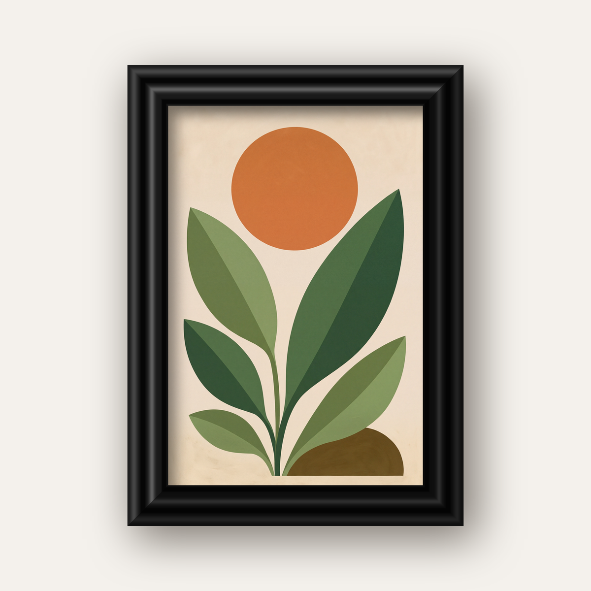 Soyut Bitki ve Güneş – Modern Minimal Poster Baskısı — siyah galeri çerçeveli