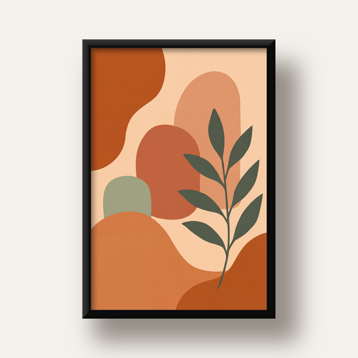 Soyut Bitki ve Şekiller Poster – Modern Minimal Sanat Baskısı — siyah derin çerçeveli
