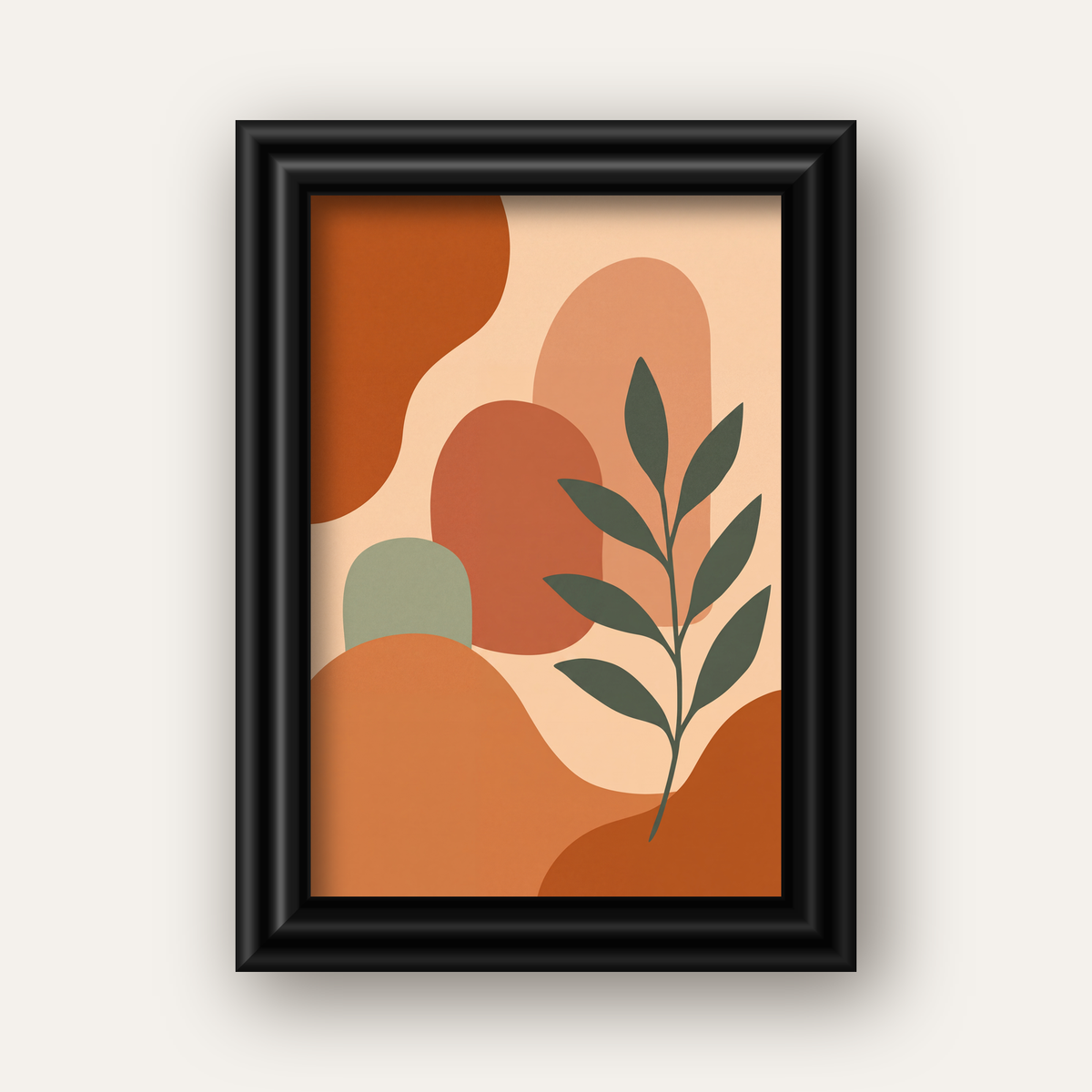 Soyut Bitki ve Şekiller Poster – Modern Minimal Sanat Baskısı — siyah galeri çerçeveli
