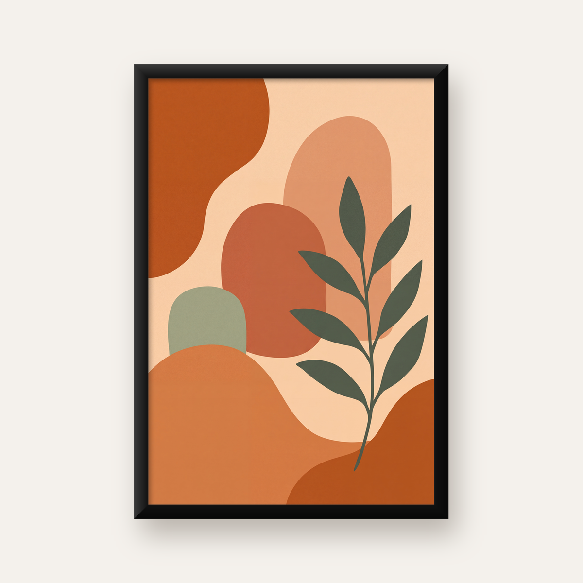 Soyut Bitki ve Şekiller Poster – Modern Minimal Sanat Baskısı — düz siyah çerçeveli duvar posteri