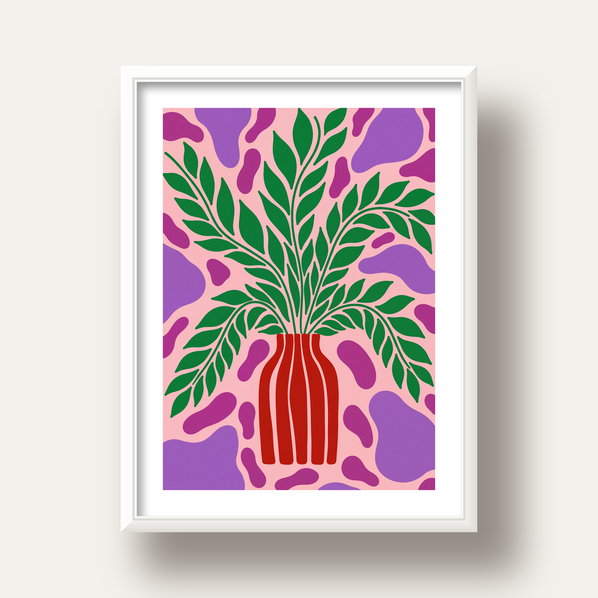 Soyut Bitki ve Vazo Poster – Minimalist Modern Dekor — beyaz derin çerçeveli paspartulu
