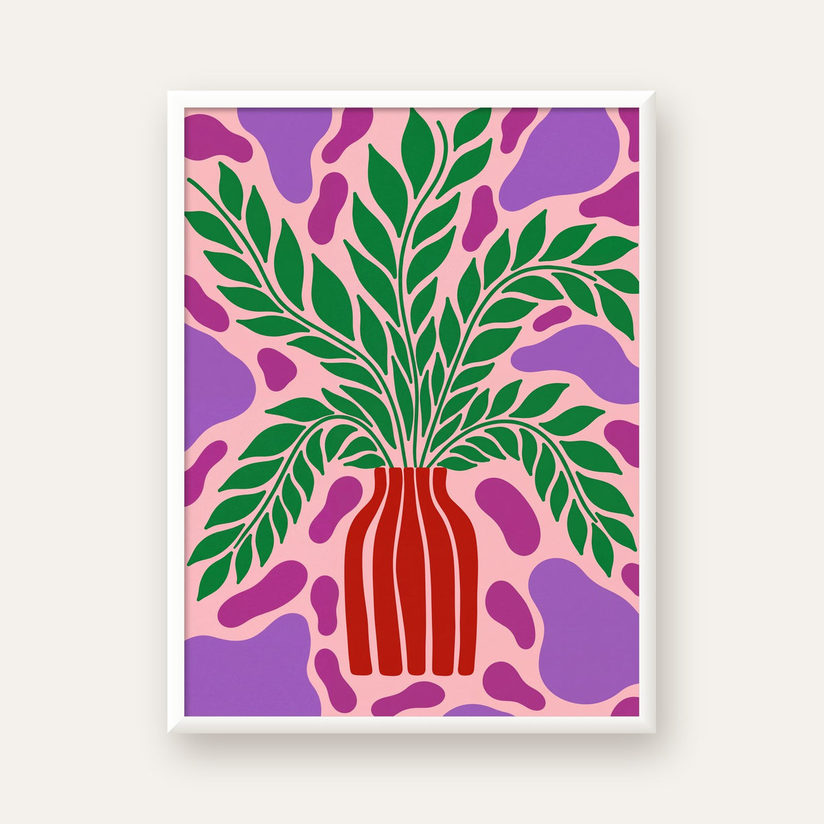 Soyut Bitki ve Vazo Poster – Minimalist Modern Dekor — beyaz çerçeveli dikey poster