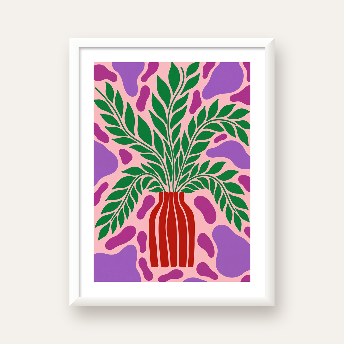 Soyut Bitki ve Vazo Poster – Minimalist Modern Dekor — beyaz çerçeveli dikey poster