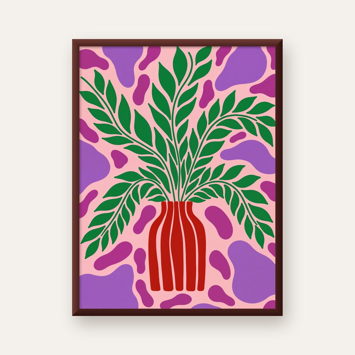 Soyut Bitki ve Vazo Poster – Minimalist Modern Dekor — ceviz çerçeveli