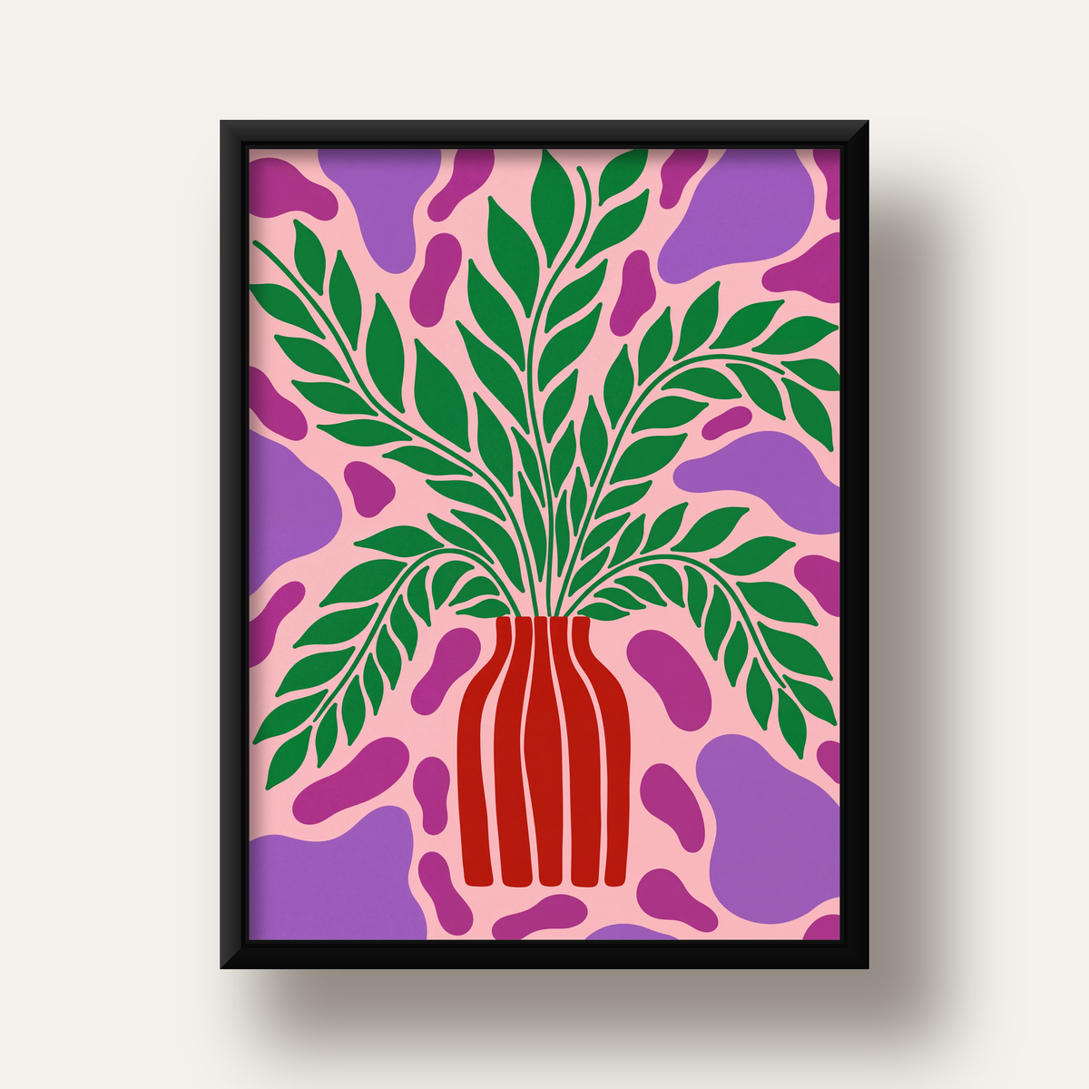 Soyut Bitki ve Vazo Poster – Minimalist Modern Dekor — siyah derin çerçeveli