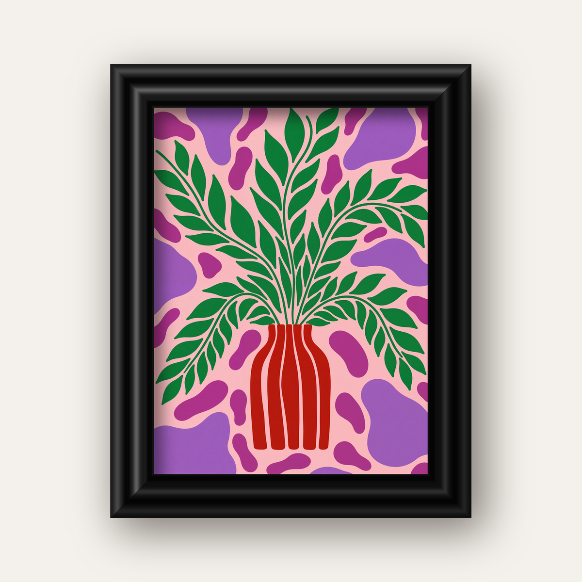 Soyut Bitki ve Vazo Poster – Minimalist Modern Dekor — siyah galeri çerçeveli