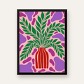 Soyut Bitki ve Vazo Poster – Minimalist Modern Dekor — Dikey baskı, düz siyah çerçeveli duvar posteri