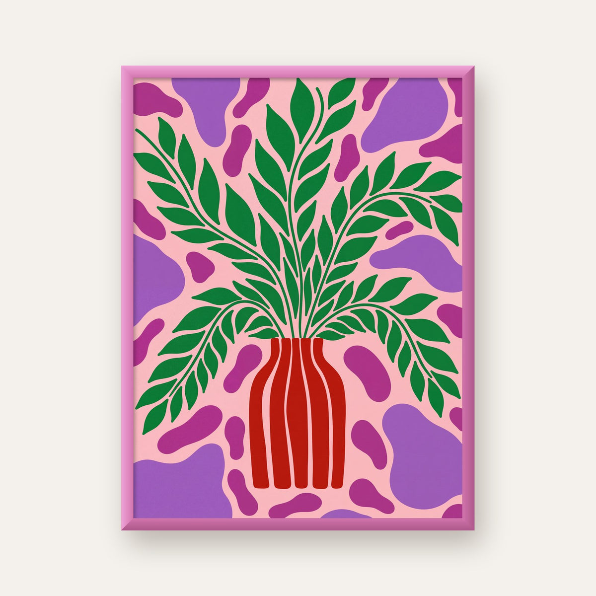 Soyut Bitki ve Vazo Poster – Minimalist Modern Dekor — pembe çerçeveli