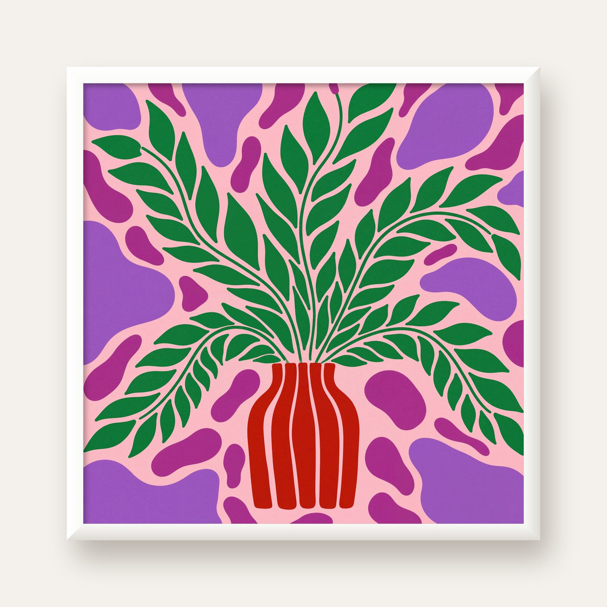 Soyut Bitki ve Vazo Poster – Minimalist Modern Dekor — beyaz çerçeveli kare poster