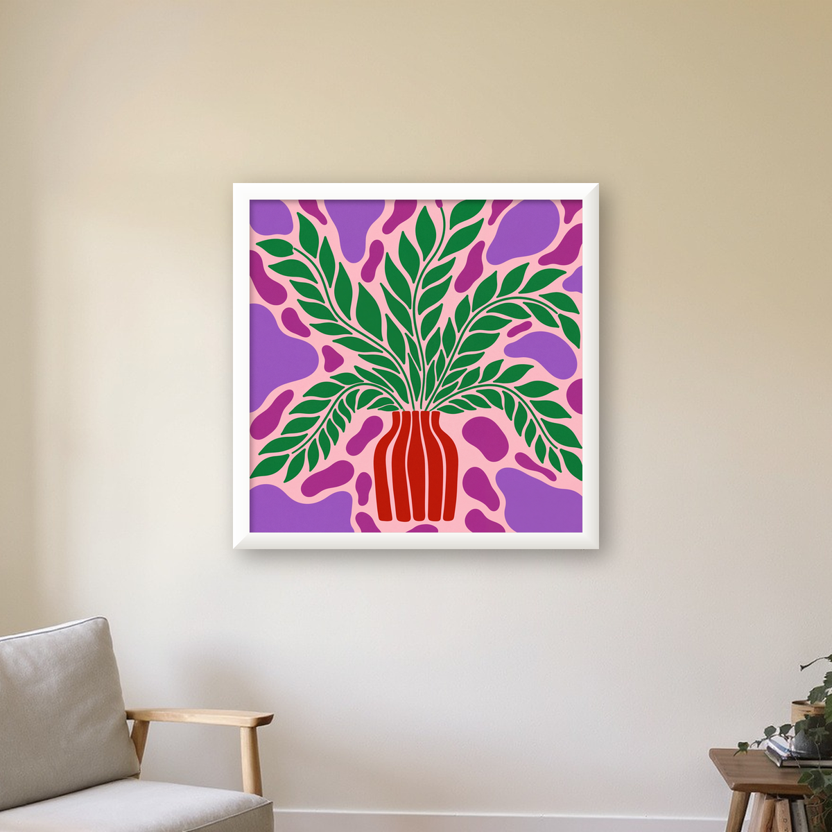 Soyut Bitki ve Vazo Poster – Minimalist Modern Dekor — beyaz çerçeveli kare poster
