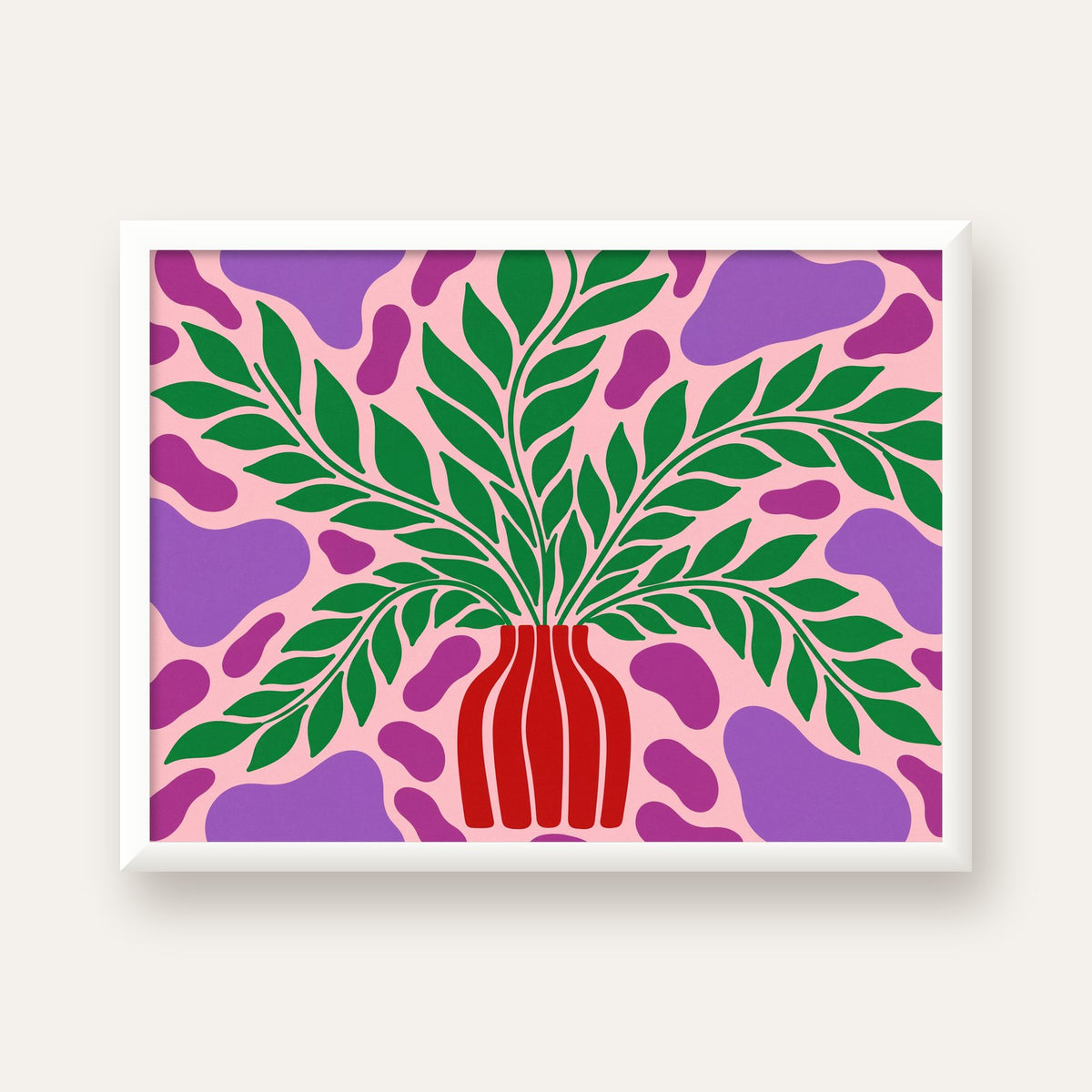 Soyut Bitki ve Vazo Poster – Minimalist Modern Dekor — beyaz çerçeveli yatay poster