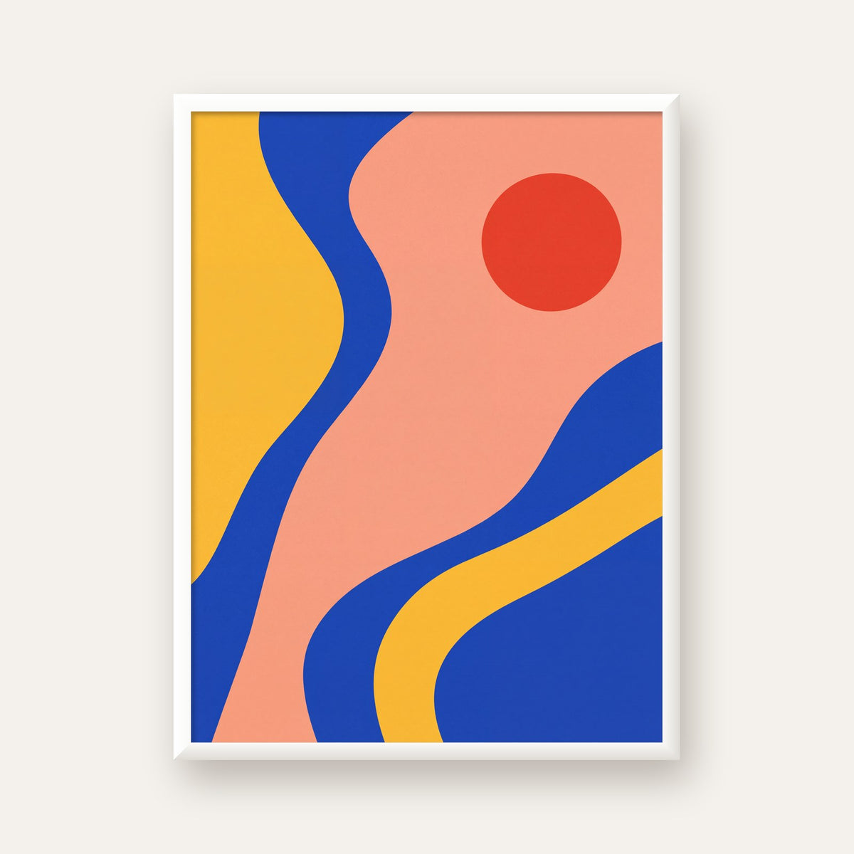 Soyut Dalga Desenli Minimal Dijital Poster - Modern Duvar Sanatı — beyaz çerçeveli dikey poster
